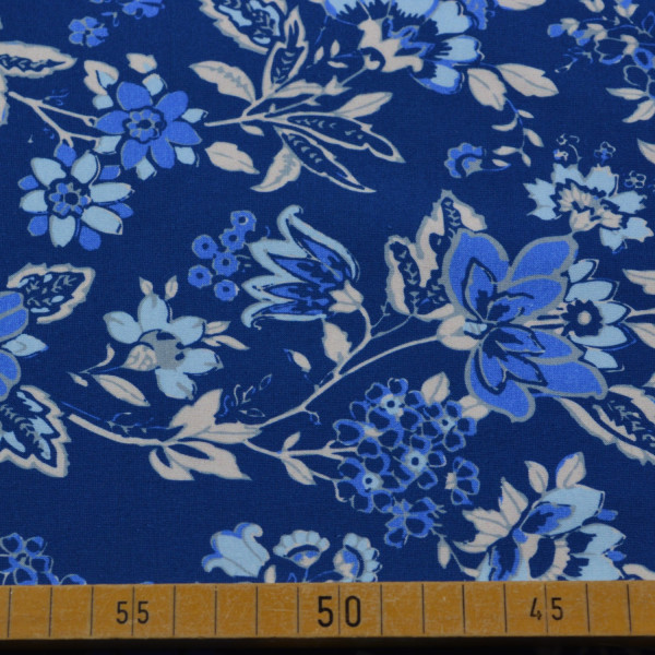 Baumwoll-Jersey Blau – Blumenmuster